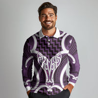 Aotearoa Atua Tangaroa Personalised Long Sleeve Polo Shirt God Of The Sea Maori Whale Tail Purple