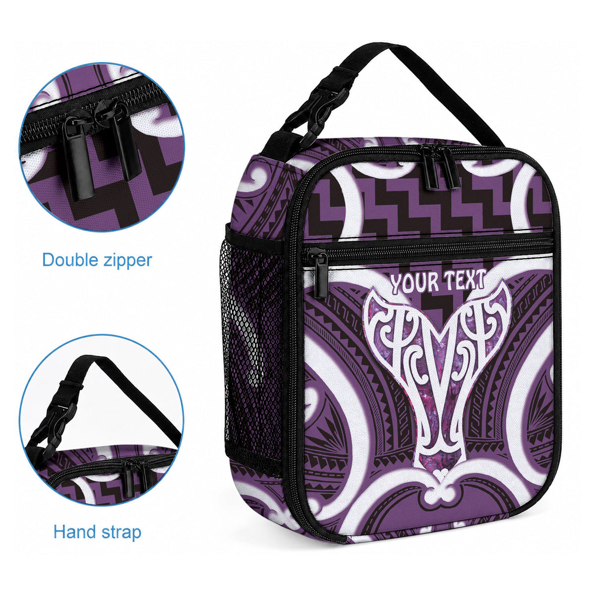 Aotearoa Atua Tangaroa Personalised Lunch Bag God Of The Sea Maori Whale Tail Purple