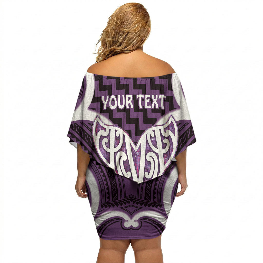 Aotearoa Atua Tangaroa Personalised Off Shoulder Short Dress God Of The Sea Maori Whale Tail Purple