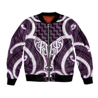 Aotearoa Atua Tangaroa Personalised Sleeve Zip Bomber Jacket God Of The Sea Maori Whale Tail Purple