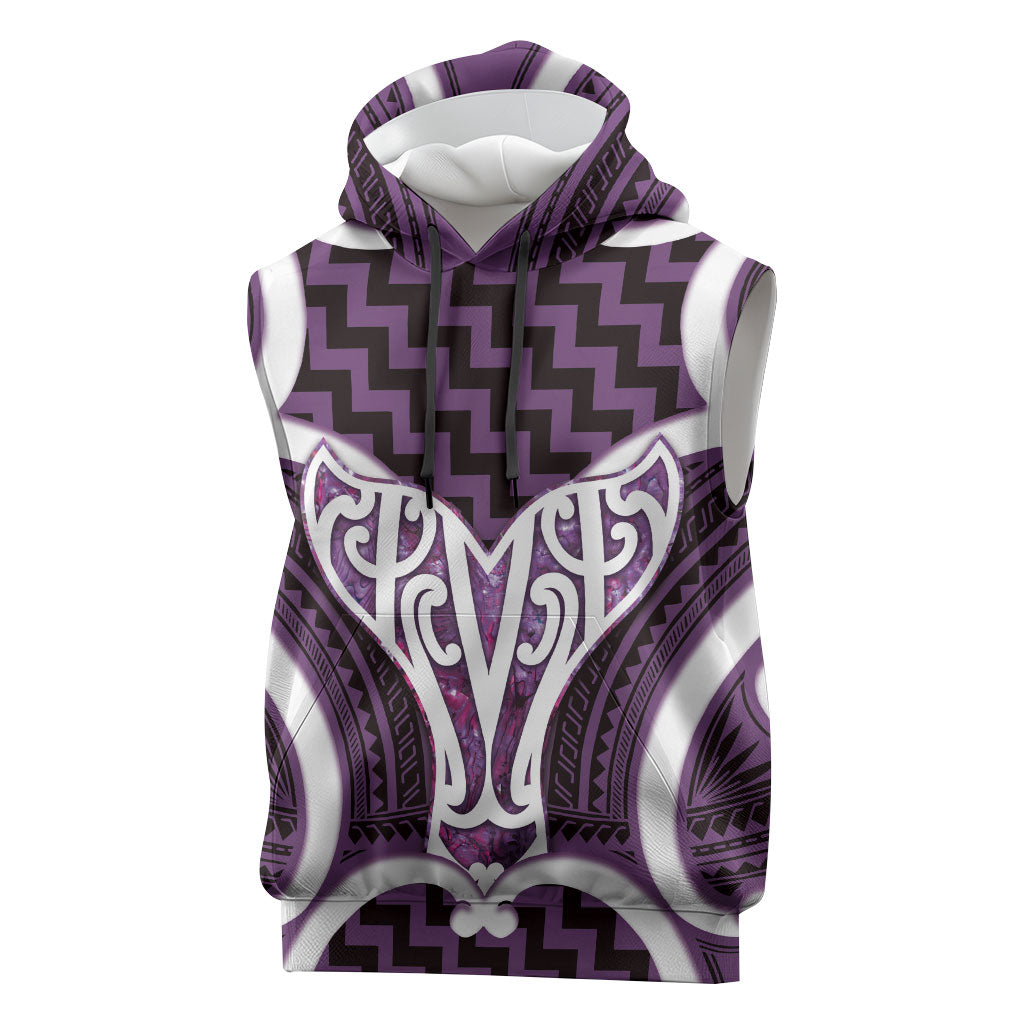 Aotearoa Atua Tangaroa Personalised Sleeveless Hoodie God Of The Sea Maori Whale Tail Purple