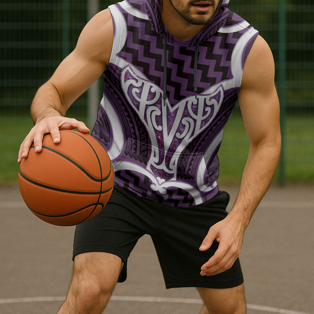 Aotearoa Atua Tangaroa Personalised Sleeveless Hoodie God Of The Sea Maori Whale Tail Purple