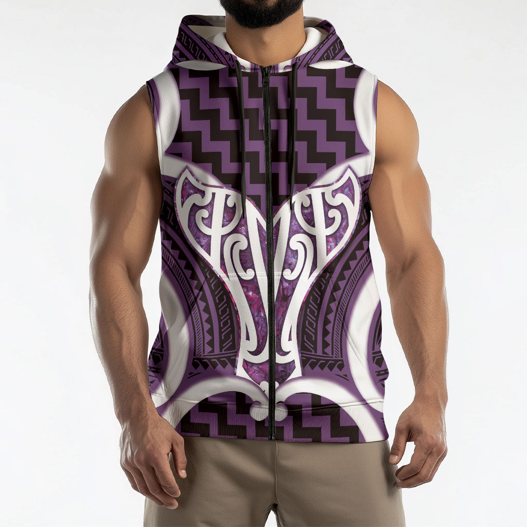 Aotearoa Atua Tangaroa Personalised Sleeveless Zip Hoodie God Of The Sea Maori Whale Tail Purple