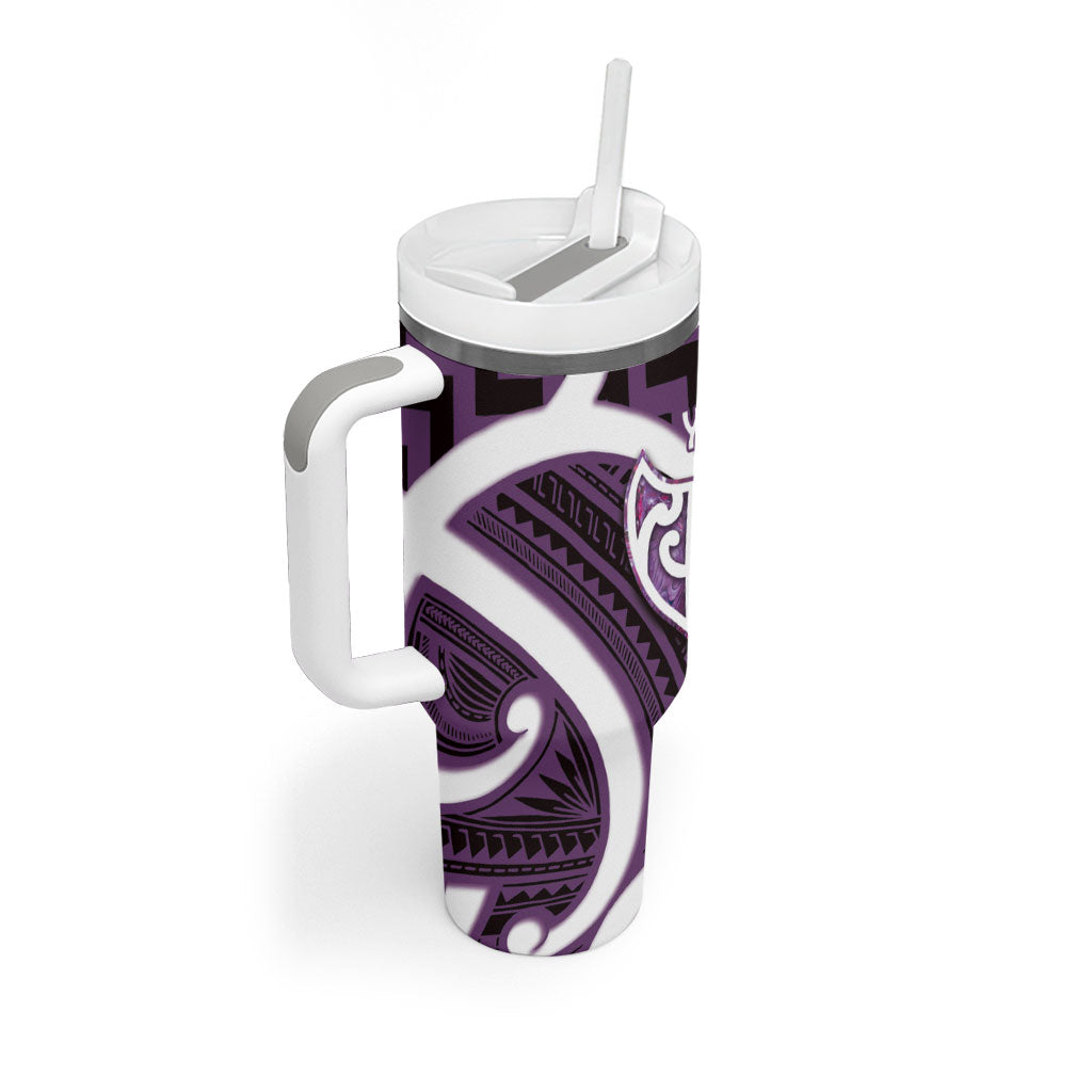 Aotearoa Atua Tangaroa Personalised Tumbler With Handle God Of The Sea Maori Whale Tail Purple