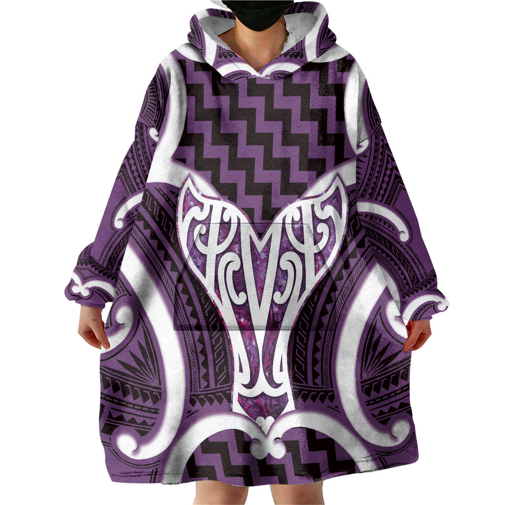 Aotearoa Atua Tangaroa Personalised Wearable Blanket Hoodie God Of The Sea Maori Whale Tail Purple