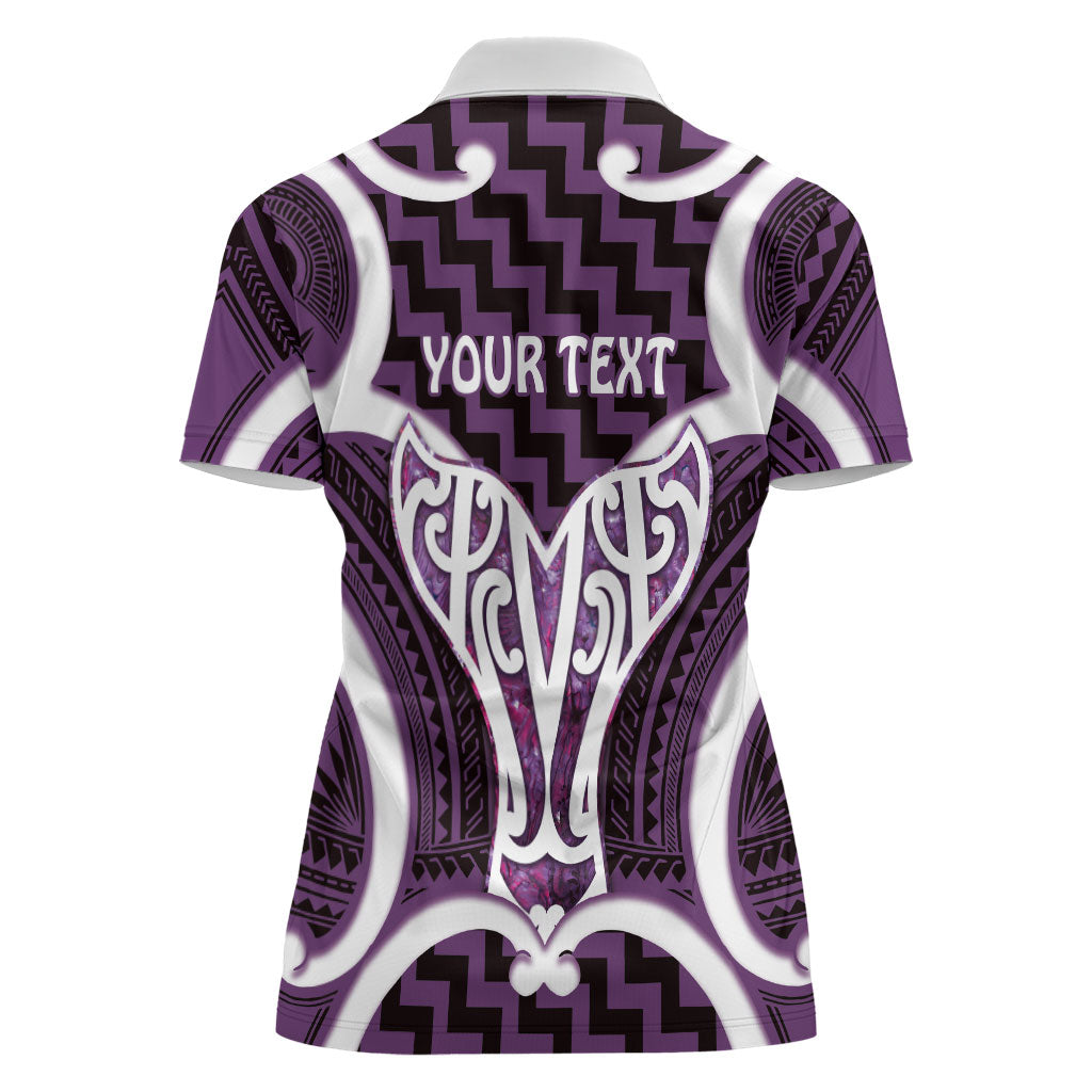Aotearoa Atua Tangaroa Personalised Women Polo Shirt God Of The Sea Maori Whale Tail Purple