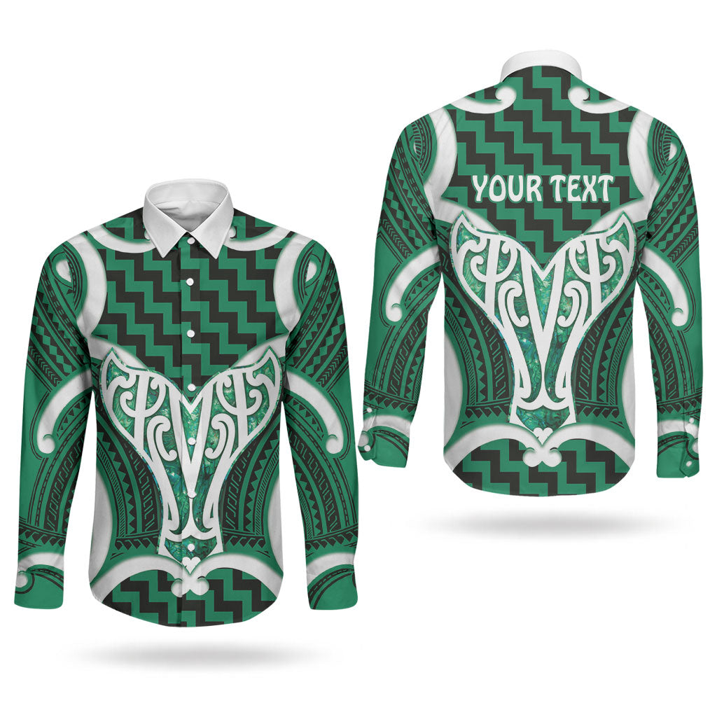 Aotearoa Atua Tangaroa Personalised Couples Matching Long Sleeve Bodycon Dress and Long Sleeve Button Shirt God Of The Sea Maori Whale Tail Green