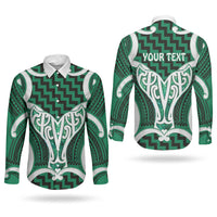 Aotearoa Atua Tangaroa Personalised Couples Matching Long Sleeve Bodycon Dress and Long Sleeve Button Shirt God Of The Sea Maori Whale Tail Green