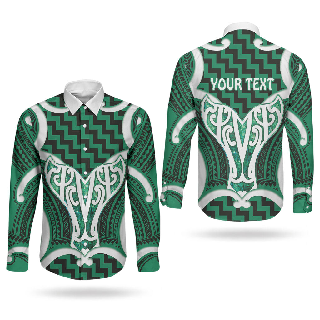 Aotearoa Atua Tangaroa Personalised Couples Matching Short Sleeve Bodycon Dress and Long Sleeve Button Shirt God Of The Sea Maori Whale Tail Green