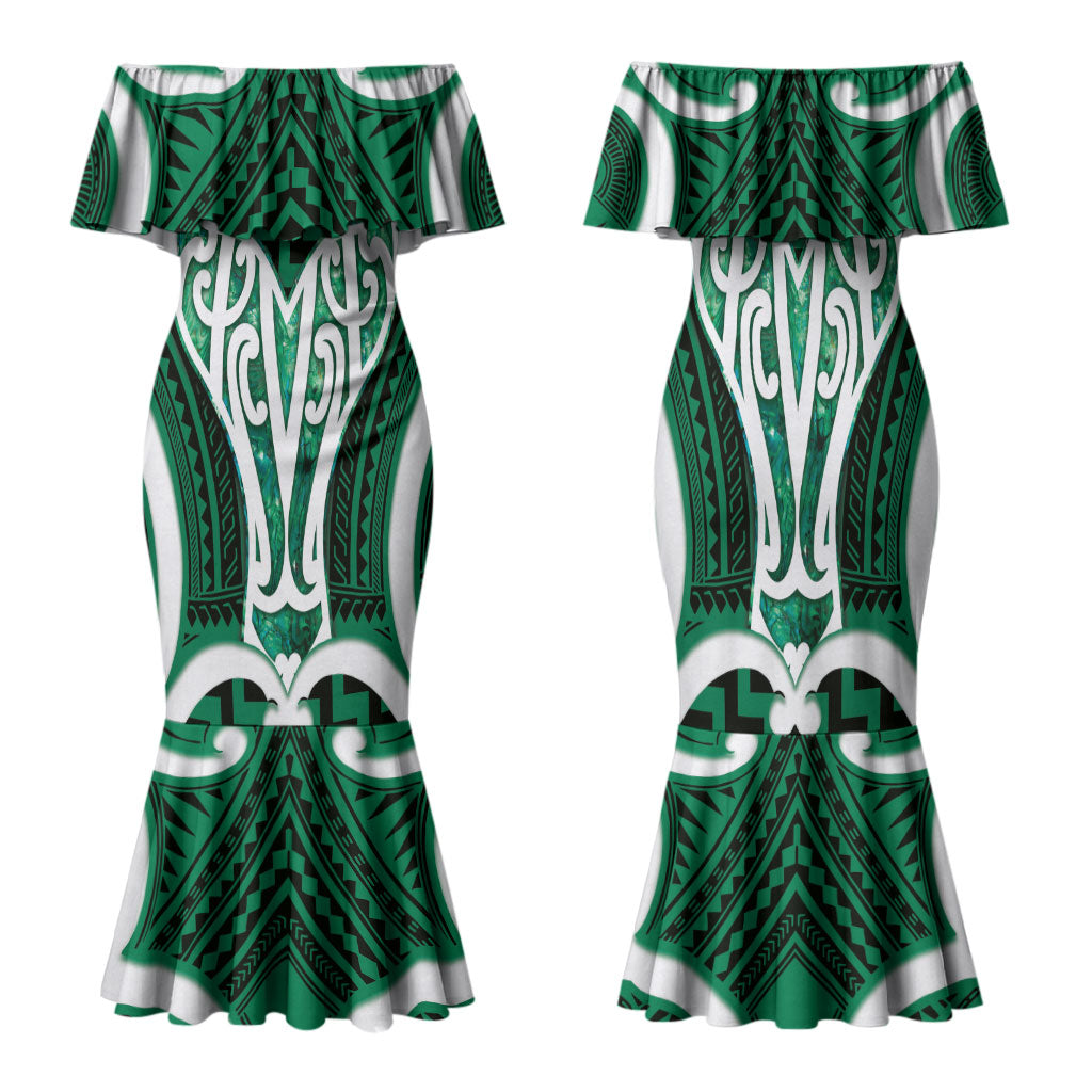 Aotearoa Atua Tangaroa Personalised Family Matching Mermaid Dress and Hawaiian Shirt God Of The Sea Maori Whale Tail Green