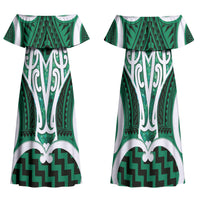 Aotearoa Atua Tangaroa Personalised Family Matching Off Shoulder Maxi Dress and Hawaiian Shirt God Of The Sea Maori Whale Tail Green