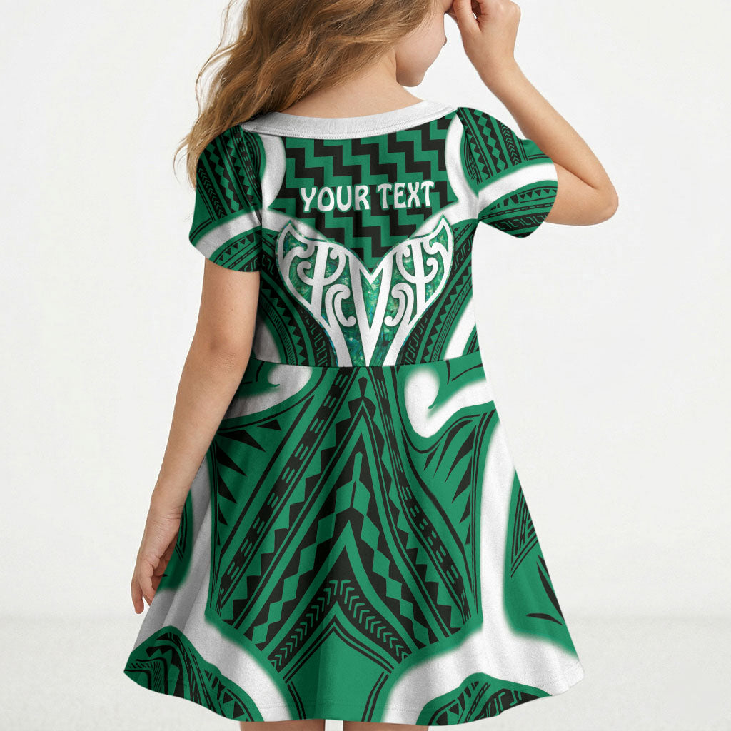 Aotearoa Atua Tangaroa Personalised Kid Short Sleeve Dress God Of The Sea Maori Whale Tail Green