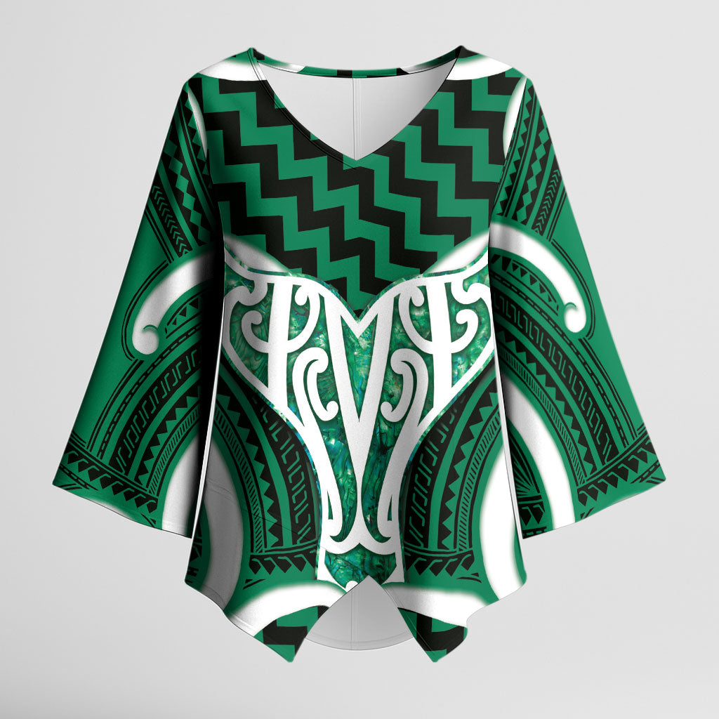 Aotearoa Atua Tangaroa Personalised Kimono Sleeve Blouse God Of The Sea Maori Whale Tail Green LT14 Female Green - Polynesian Pride