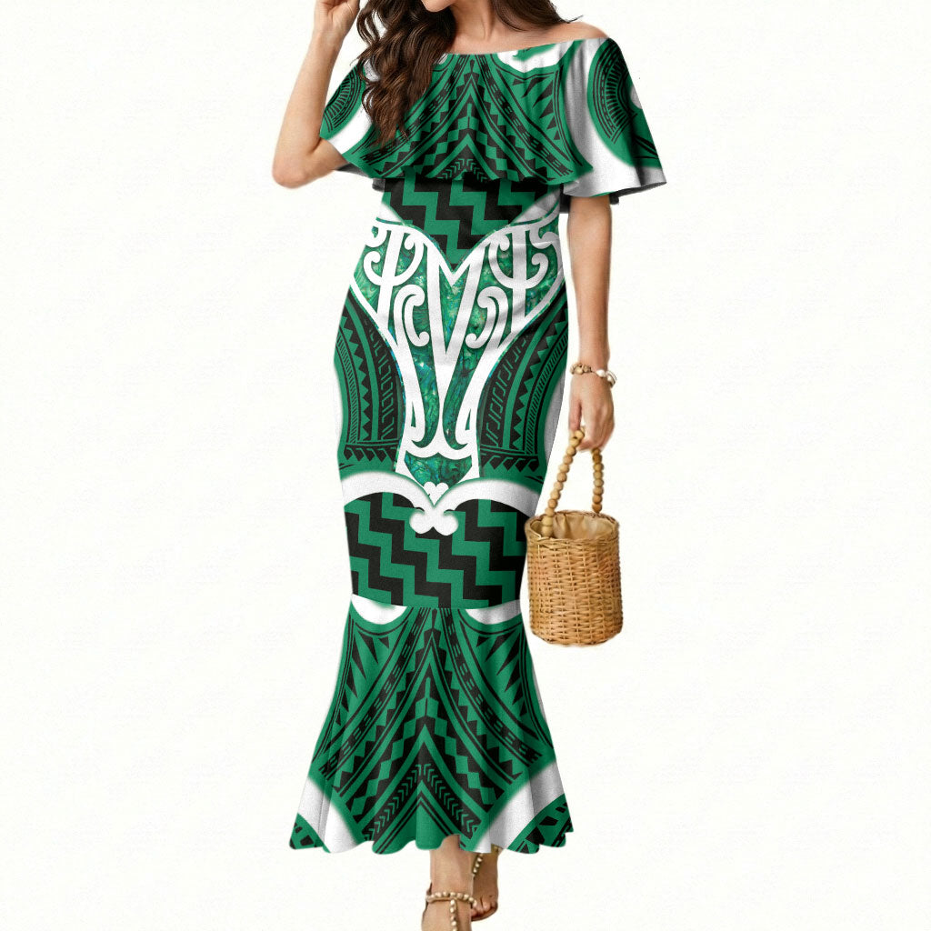 Aotearoa Atua Tangaroa Personalised Mermaid Dress God Of The Sea Maori Whale Tail Green