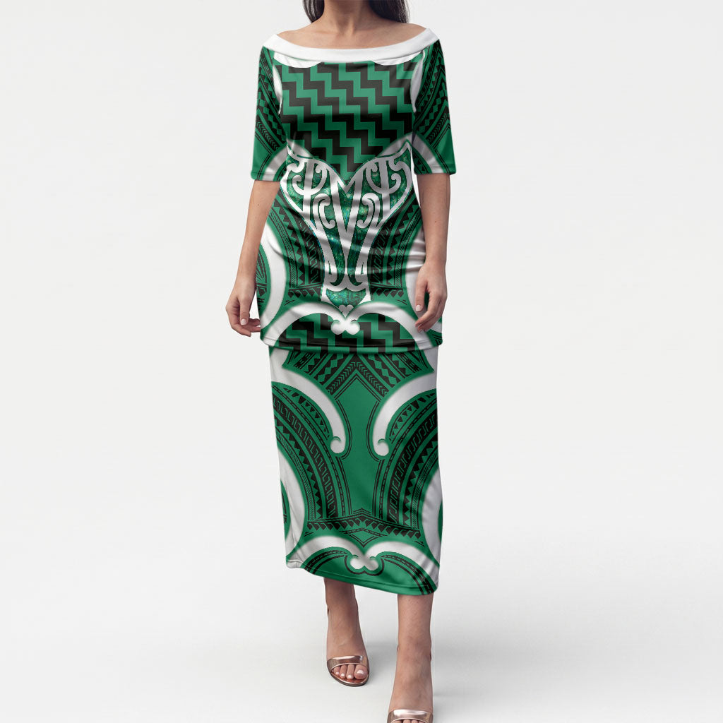 Aotearoa Atua Tangaroa Personalised Puletasi God Of The Sea Maori Whale Tail Green LT14 Long Dress Green - Polynesian Pride