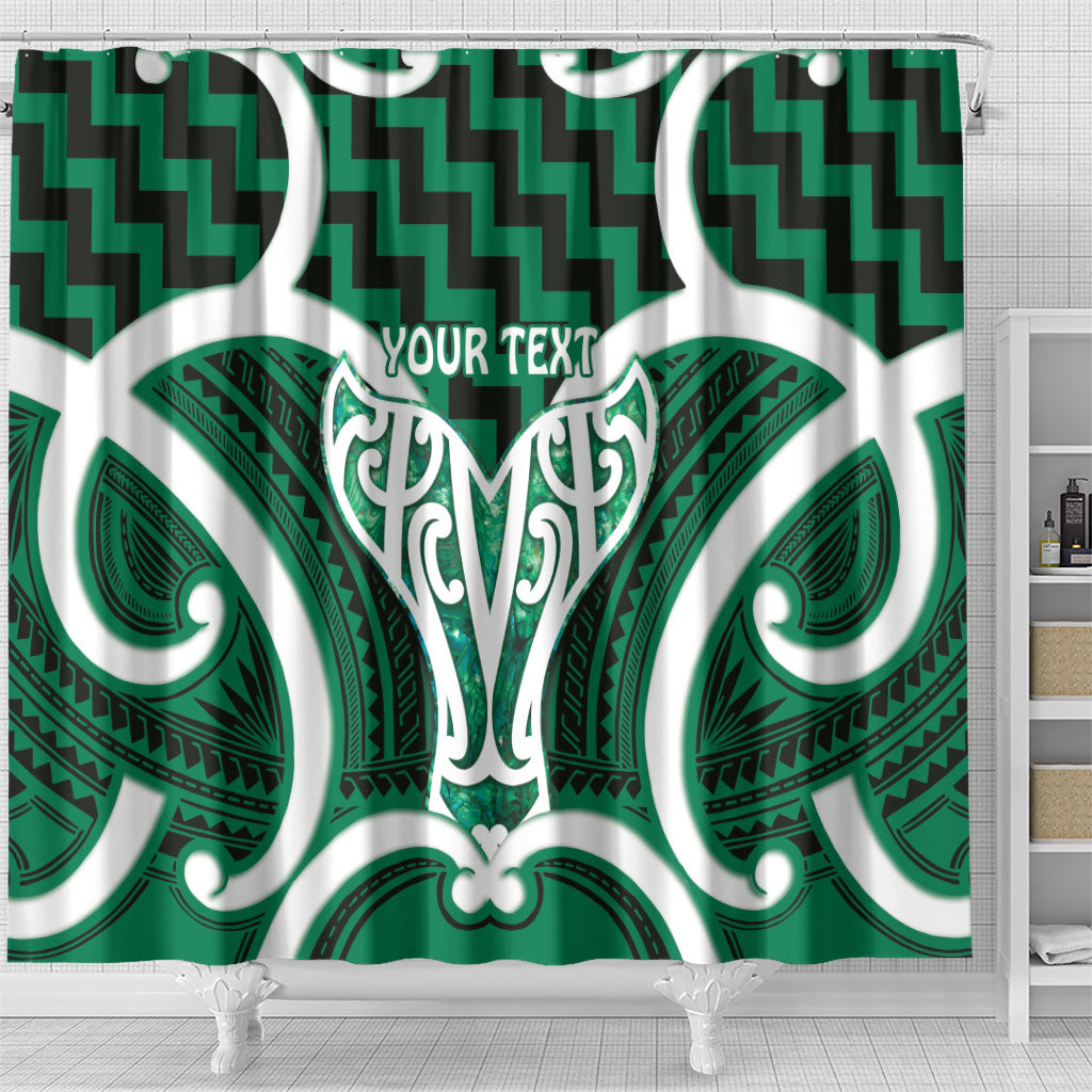 Aotearoa Atua Tangaroa Personalised Shower Curtain God Of The Sea Maori Whale Tail Green