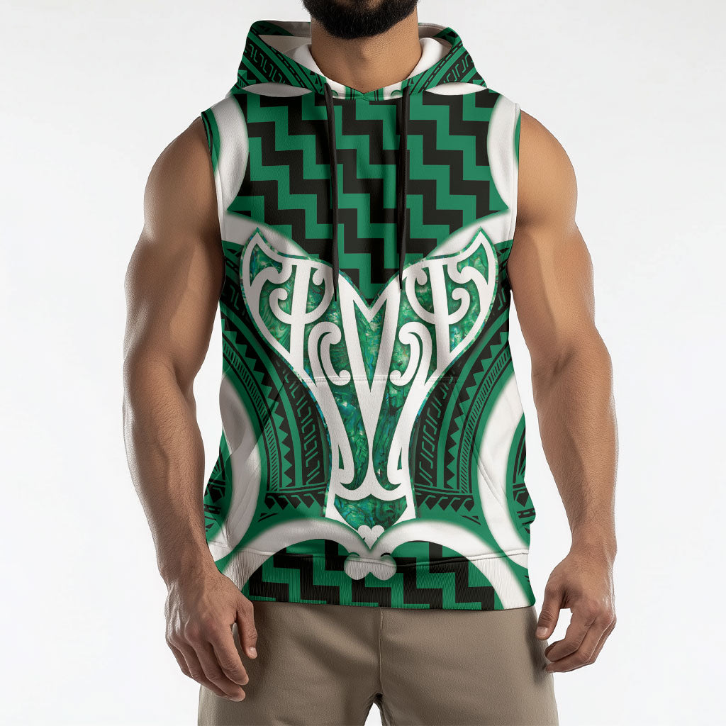 Aotearoa Atua Tangaroa Personalised Sleeveless Hoodie God Of The Sea Maori Whale Tail Green