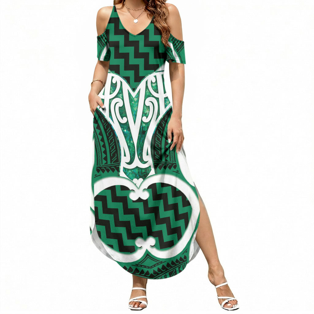 Aotearoa Atua Tangaroa Personalised Summer Maxi Dress God Of The Sea Maori Whale Tail Green