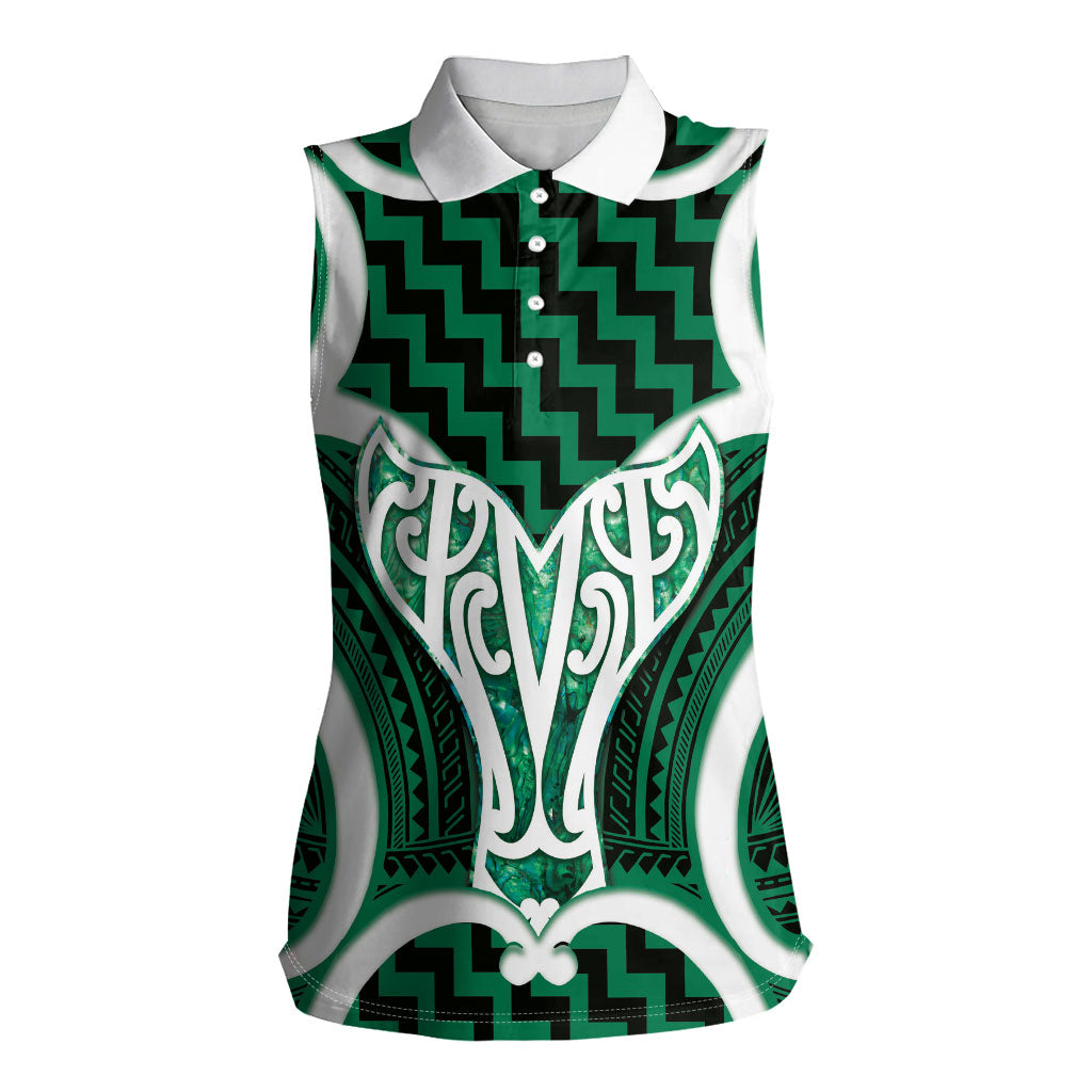Aotearoa Atua Tangaroa Personalised Women Sleeveless Polo Shirt God Of The Sea Maori Whale Tail Green