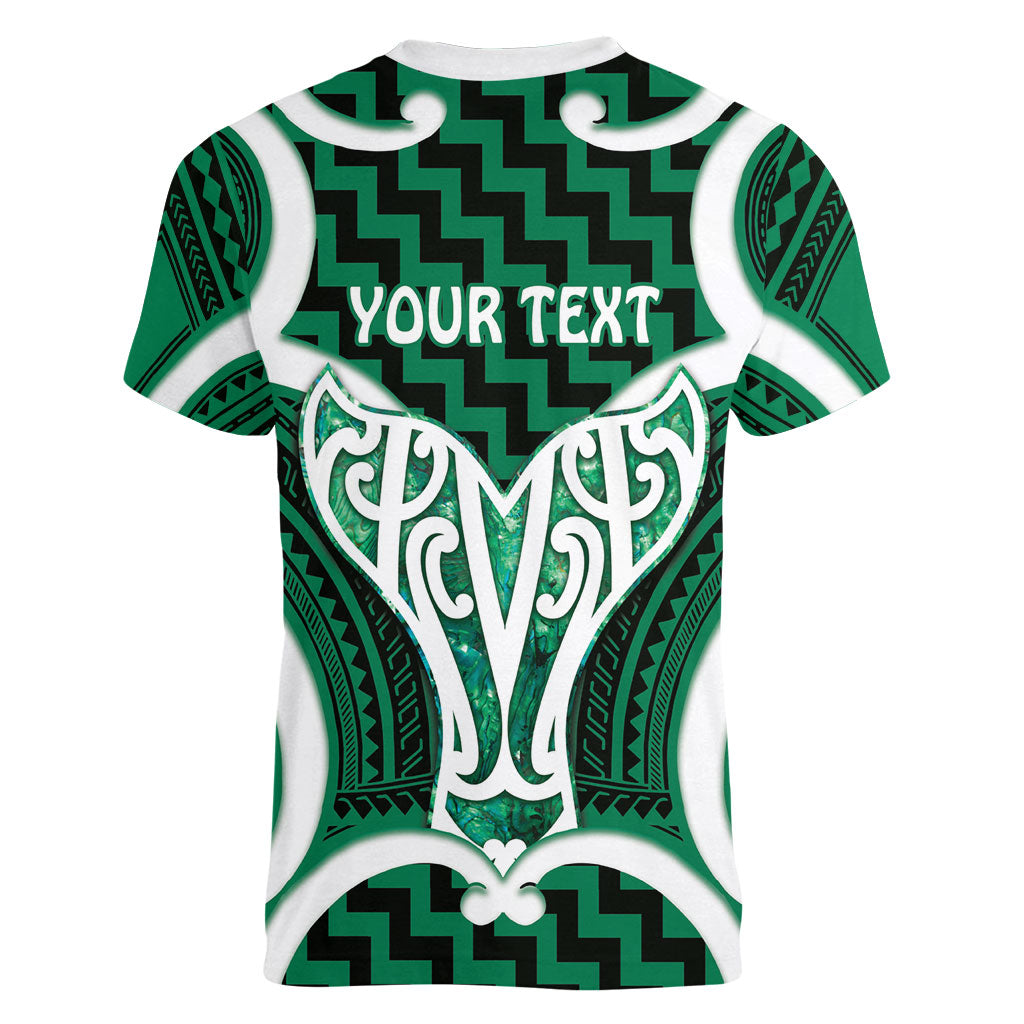 Aotearoa Atua Tangaroa Personalised Women V-Neck T-Shirt God Of The Sea Maori Whale Tail Green