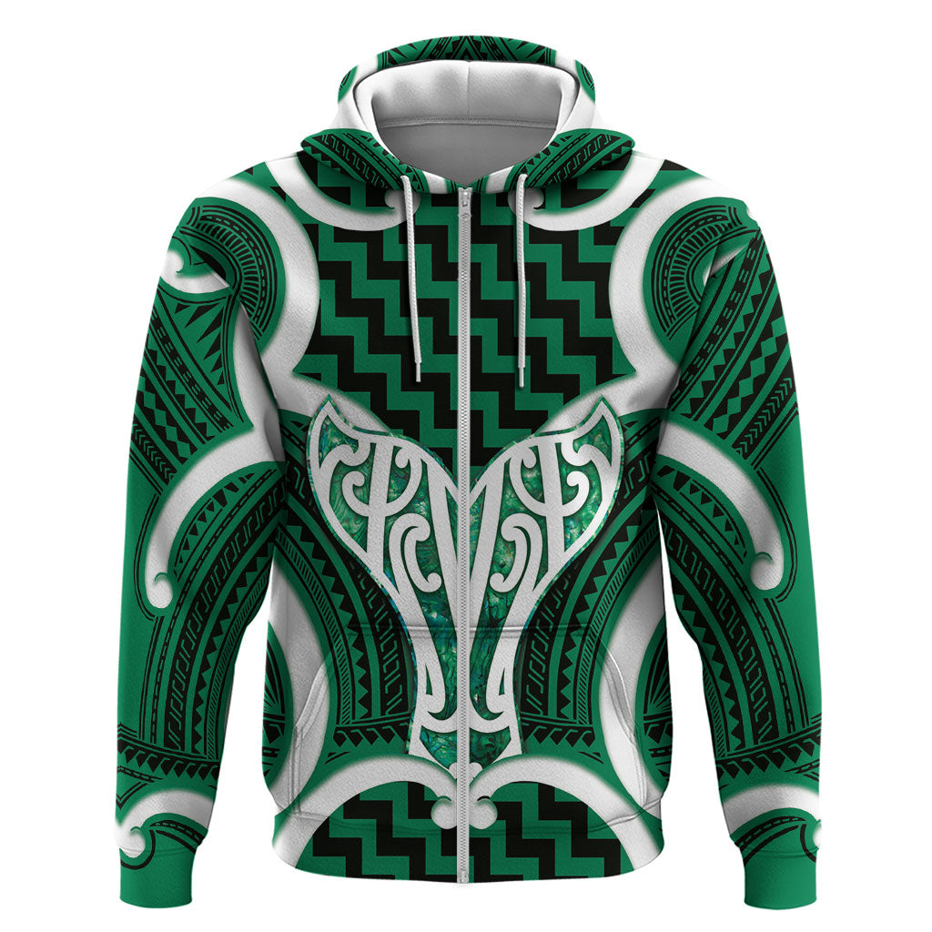 Aotearoa Atua Tangaroa Personalised Zip Hoodie God Of The Sea Maori Whale Tail Green