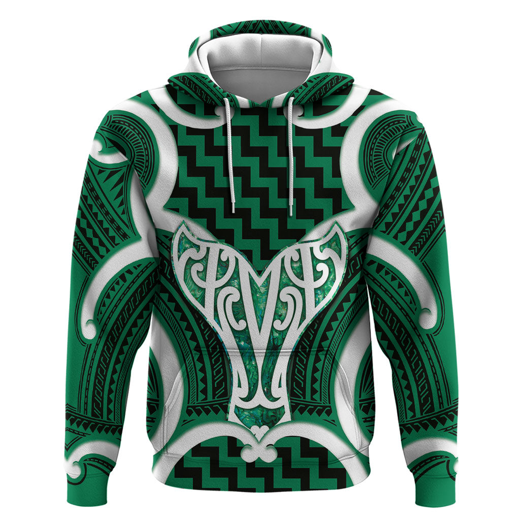Aotearoa Atua Tangaroa Personalised Zip Hoodie God Of The Sea Maori Whale Tail Green