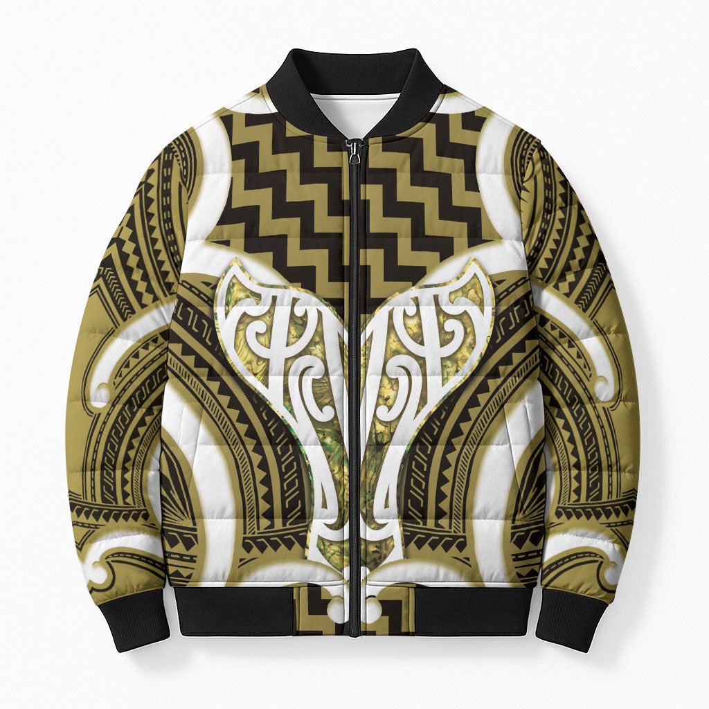 Aotearoa Atua Tangaroa Personalised Bomber Puffer Jacket God Of The Sea Maori Whale Tail Yellow LT14 Unisex Yellow - Polynesian Pride