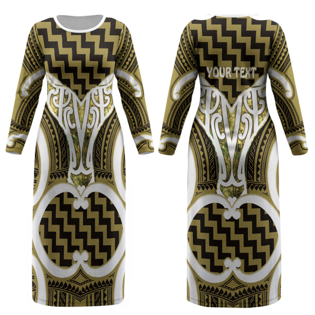 Aotearoa Atua Tangaroa Personalised Couples Matching Long Sleeve Bodycon Dress and Hawaiian Shirt God Of The Sea Maori Whale Tail Yellow