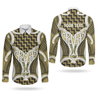 Aotearoa Atua Tangaroa Personalised Couples Matching Long Sleeve Bodycon Dress and Long Sleeve Button Shirt God Of The Sea Maori Whale Tail Yellow