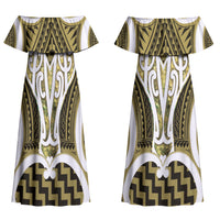 Aotearoa Atua Tangaroa Personalised Couples Matching Off Shoulder Maxi Dress and Hawaiian Shirt God Of The Sea Maori Whale Tail Yellow