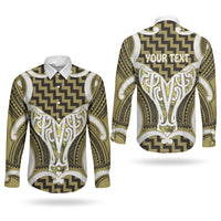 Aotearoa Atua Tangaroa Personalised Couples Matching Off Shoulder Maxi Dress and Long Sleeve Button Shirt God Of The Sea Maori Whale Tail Yellow
