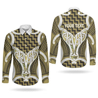 Aotearoa Atua Tangaroa Personalised Couples Matching Short Sleeve Bodycon Dress and Long Sleeve Button Shirt God Of The Sea Maori Whale Tail Yellow
