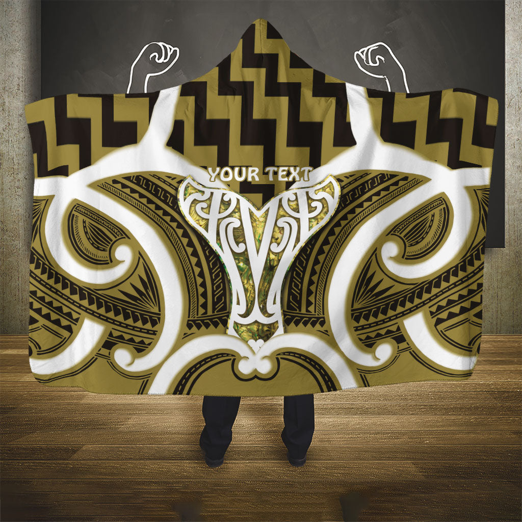 Aotearoa Atua Tangaroa Personalised Hooded Blanket God Of The Sea Maori Whale Tail Yellow