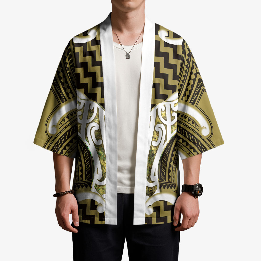 Aotearoa Atua Tangaroa Personalised Kimono God Of The Sea Maori Whale Tail Yellow