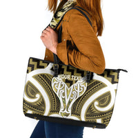 Aotearoa Atua Tangaroa Personalised Leather Tote Bag God Of The Sea Maori Whale Tail Yellow