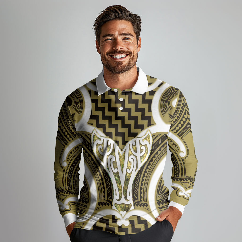Aotearoa Atua Tangaroa Personalised Long Sleeve Polo Shirt God Of The Sea Maori Whale Tail Yellow