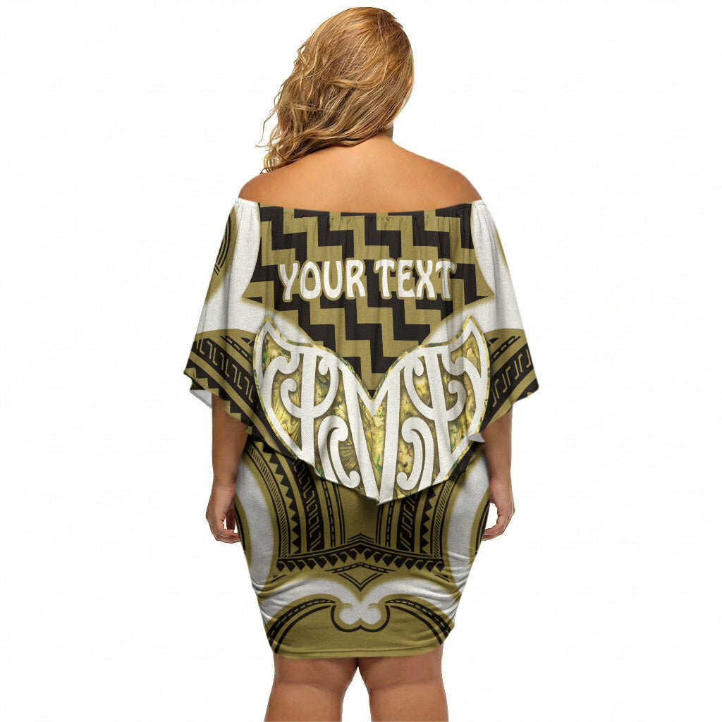 Aotearoa Atua Tangaroa Personalised Off Shoulder Short Dress God Of The Sea Maori Whale Tail Yellow
