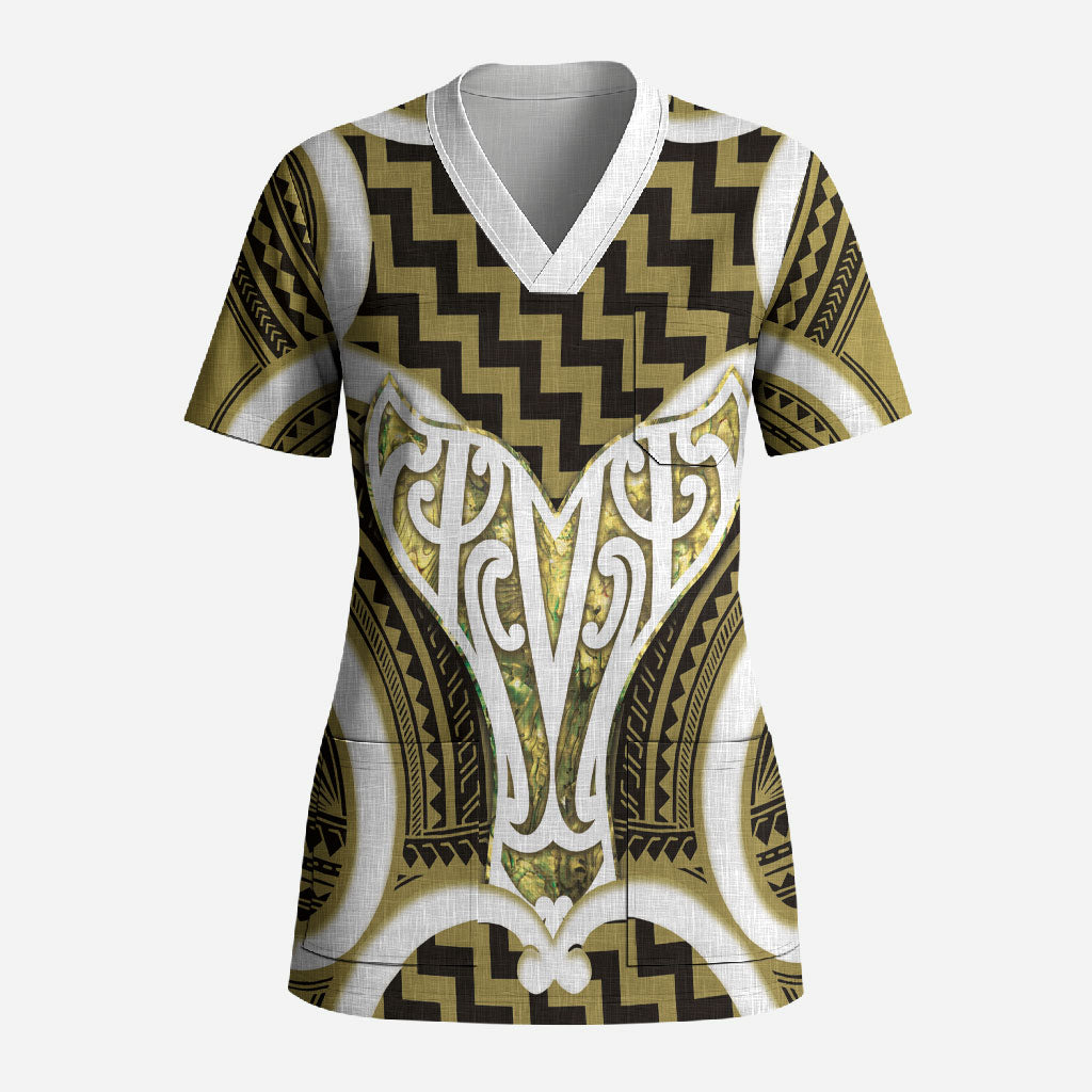 Aotearoa Atua Tangaroa Personalised Scrub Top God Of The Sea Maori Whale Tail Yellow LT14 Adult Yellow - Polynesian Pride