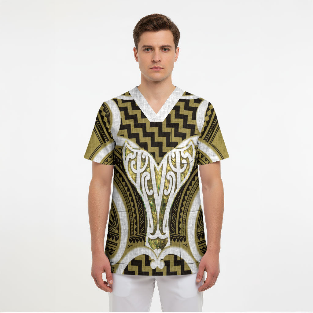 Aotearoa Atua Tangaroa Personalised Scrub Top God Of The Sea Maori Whale Tail Yellow