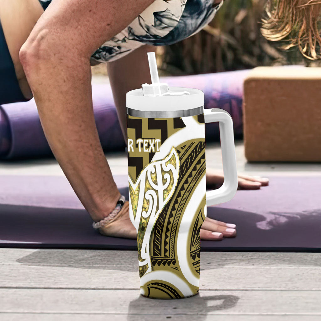 Aotearoa Atua Tangaroa Personalised Tumbler With Handle God Of The Sea Maori Whale Tail Yellow