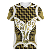 Aotearoa Atua Tangaroa Personalised Women V-Neck T-Shirt God Of The Sea Maori Whale Tail Yellow