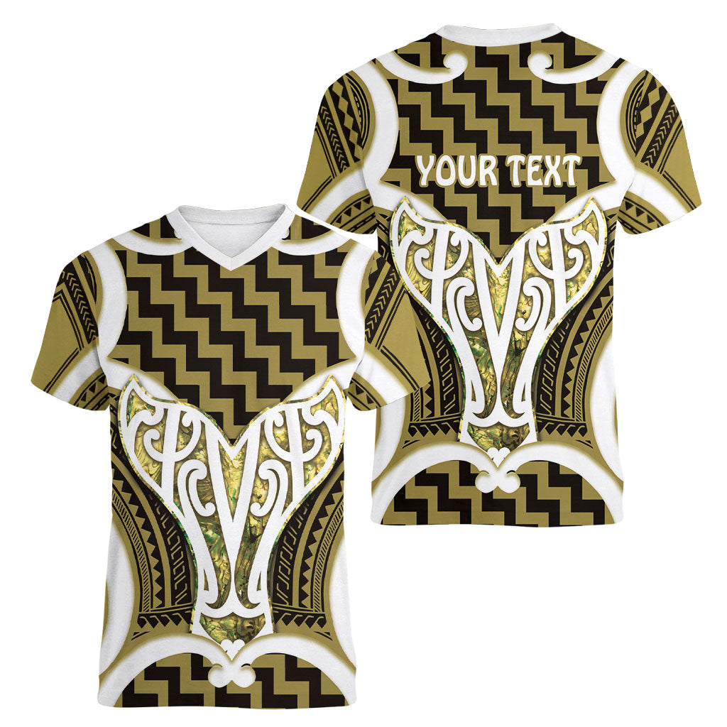 Aotearoa Atua Tangaroa Personalised Women V-Neck T-Shirt God Of The Sea Maori Whale Tail Yellow