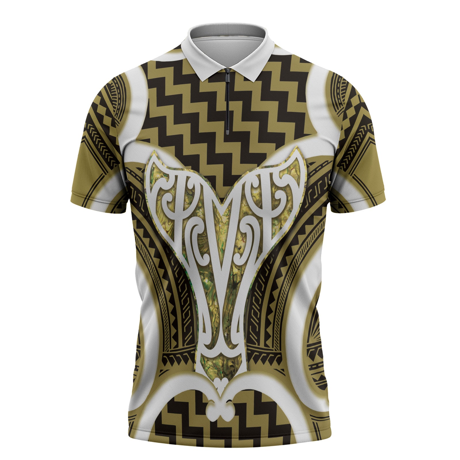 Aotearoa Atua Tangaroa Personalised Zipper Polo Shirt God Of The Sea Maori Whale Tail Yellow