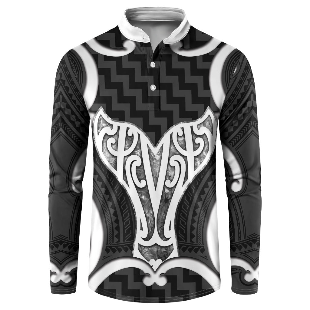 Aotearoa Atua Tangaroa Personalised Button Sweatshirt God Of The Sea Maori Whale Tail Black LT14 Black - Polynesian Pride