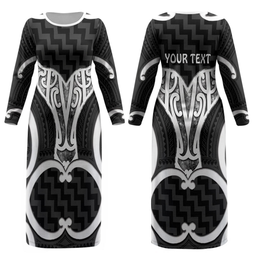 Aotearoa Atua Tangaroa Personalised Couples Matching Long Sleeve Bodycon Dress and Hawaiian Shirt God Of The Sea Maori Whale Tail Black