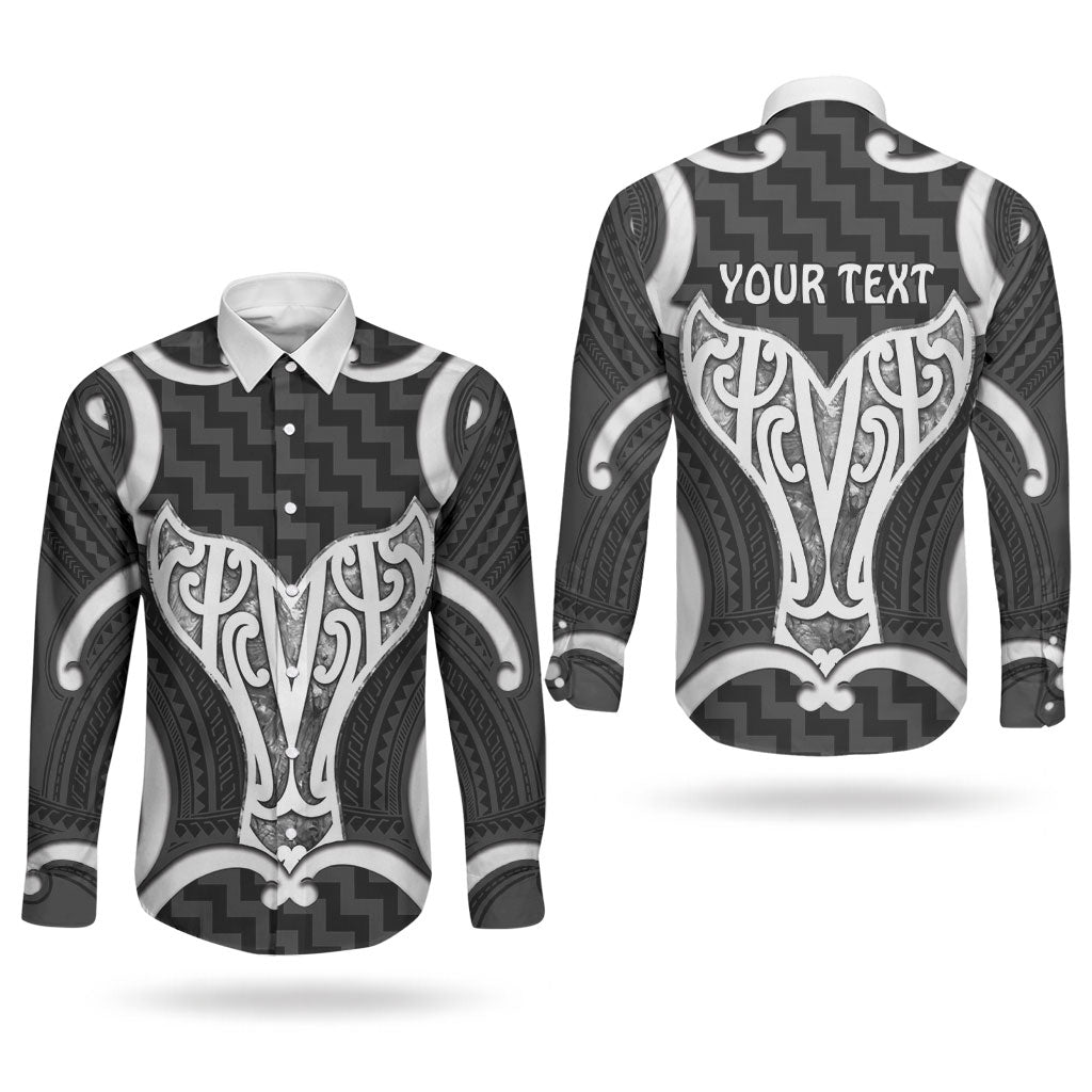 Aotearoa Atua Tangaroa Personalised Couples Matching Long Sleeve Bodycon Dress and Long Sleeve Button Shirt God Of The Sea Maori Whale Tail Black