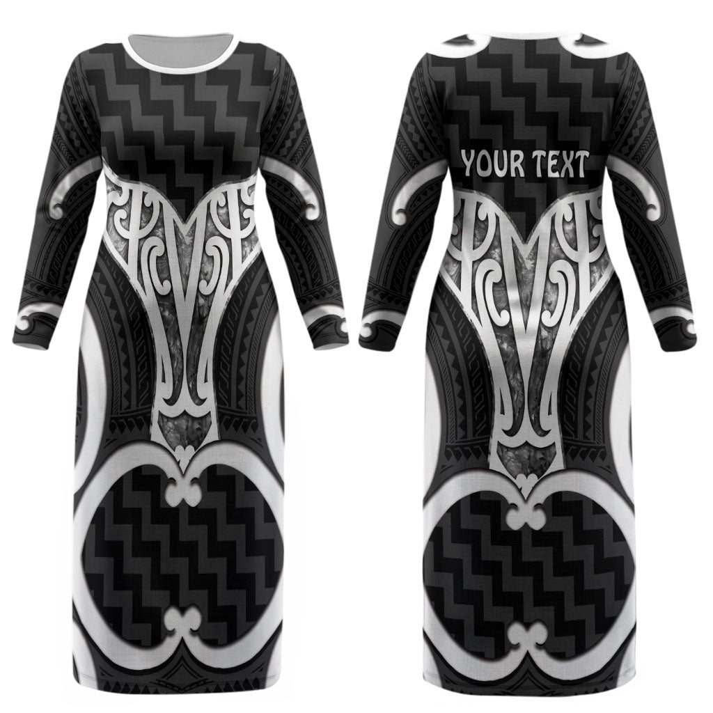 Aotearoa Atua Tangaroa Personalised Couples Matching Long Sleeve Bodycon Dress and Long Sleeve Button Shirt God Of The Sea Maori Whale Tail Black