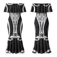 Aotearoa Atua Tangaroa Personalised Couples Matching Mermaid Dress and Long Sleeve Button Shirt God Of The Sea Maori Whale Tail Black