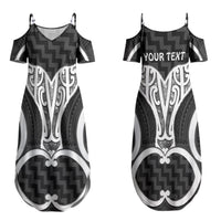Aotearoa Atua Tangaroa Personalised Couples Matching Summer Maxi Dress and Hawaiian Shirt God Of The Sea Maori Whale Tail Black