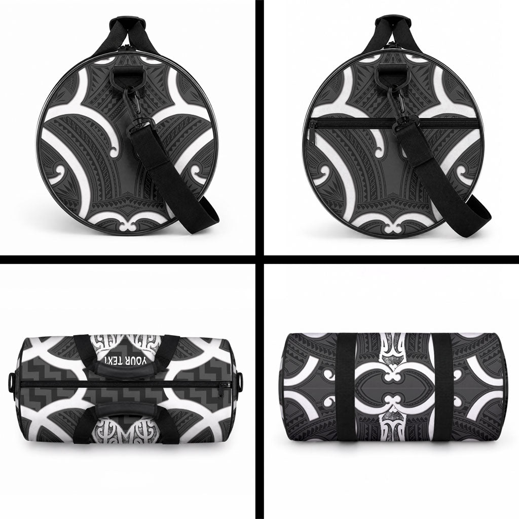 Aotearoa Atua Tangaroa Personalised Duffle Bag God Of The Sea Maori Whale Tail Black